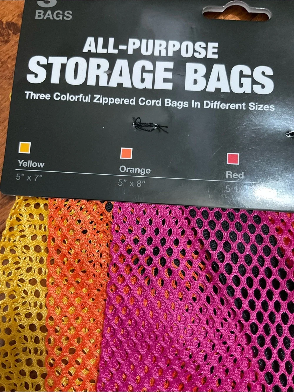 VAULTZ All-Purpose Mesh Storage Bags - Yellow, Orange, Pink (3-Pack)